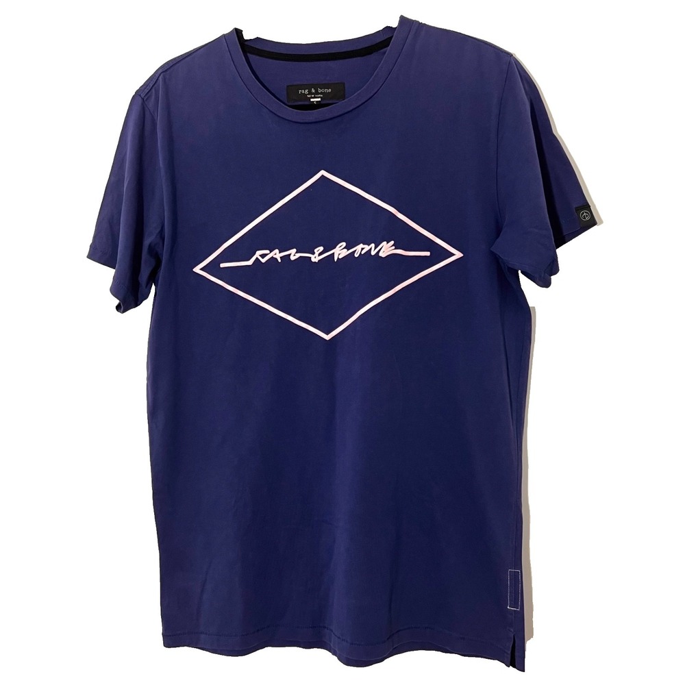 Rag & Bone Graphic Tee Mens S Blue Pink Diamond Logo Short Sleeve T-Shirt Casual